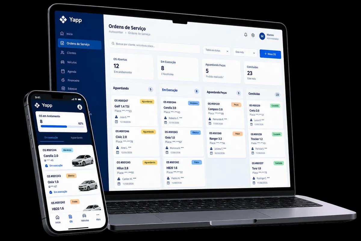 Yapp em desktop e mobile para operação de autocenter